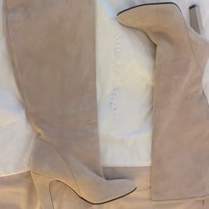 Stuart Weitzman Suede Knee-High Boots Cream Beige Blush